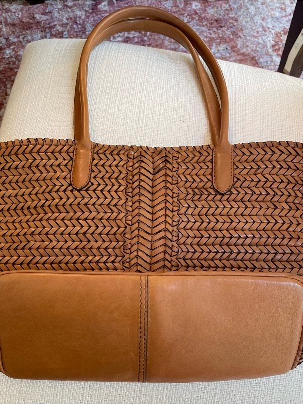 Woven Tan Genuine Leather Bag - Picture 2 of 3